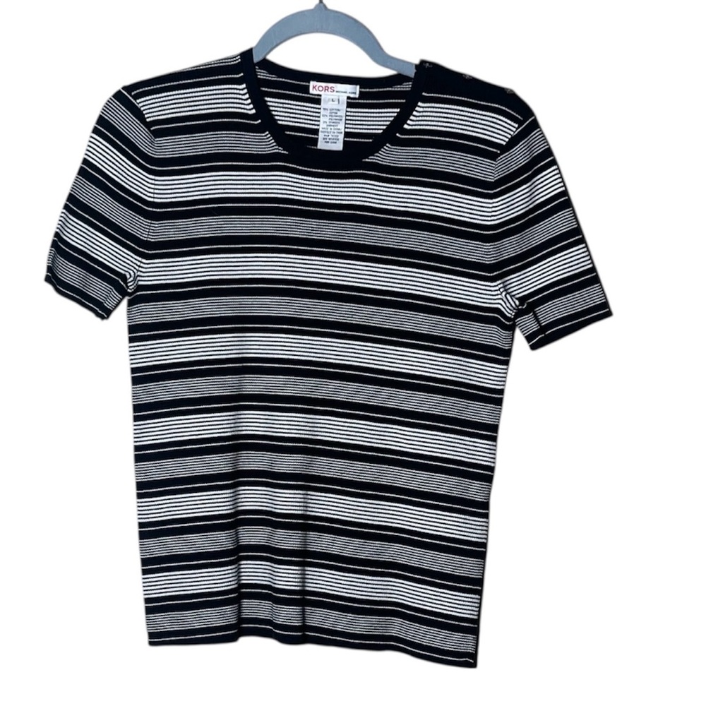 Michael Kors Black and White Striped Top L